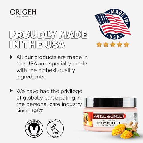 ORIGEM Body Butter for Dry Skin ? Ultra-Nourishing & Hydrating Cream with Mango, Ginger, Argan Oil, Shea Butter & Honey ? Moisturizer for Smooth, Glowing Skin ? 8 Oz