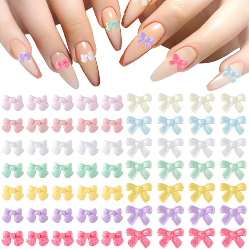 KIKOOD 200pcs Bow Nail Charms 3D Nail Charms Colorful Bowknot Nail Art Accessories Acrylic Resin Nails Rhinestone Nail Art Supplies for Women Girl DIY Manicure Decorations, OF6996-M