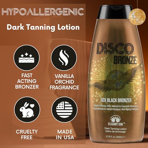 Disco Bronze 30X Black Bronzer Tanning Lotion - Indoor & Outdoor UV Tan Accelerator with DHA, Natural & Cosmetic Bronzers, Proprietary Melanin Boosting Formula, Made in USA for Men & Women ? 10 oz