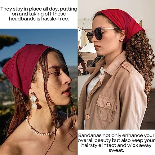 Boho Triangle Hair Scarf Headbands - 8 Pack Non-Slip Elastic Bandanas