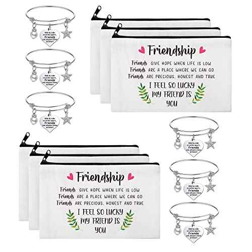 Kenning 12 Pieces Christmas Friends Gifts for Women Friendships Makeup Bag Adjustable Bangle Friendship Bracelet Long Distance Friendship Birthday Gifts for Graduation Family Sister(Classic)