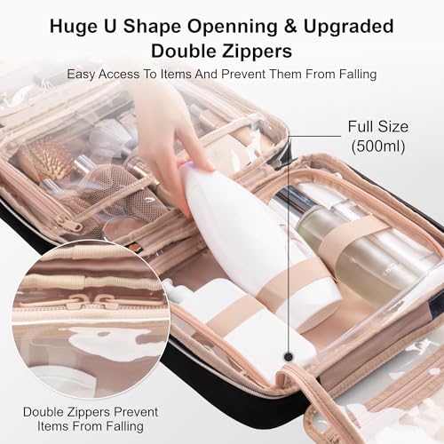 Everfun Hanging Toiletry Bag for Travel, 12x9x4.5 inch Large Capacity Cosmetic Organizer with Leakproof Wet/Dry Compartment, Waterproof Dopp Kit Toiletries Bag for Women Black