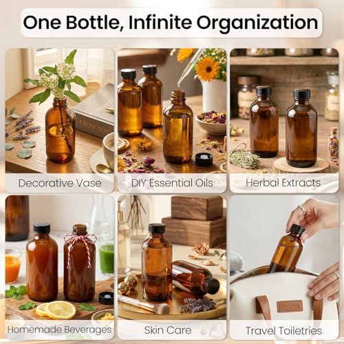 TBWIND 54-Pack 4oz Amber Glass Boston Bottles with Airtight Caps