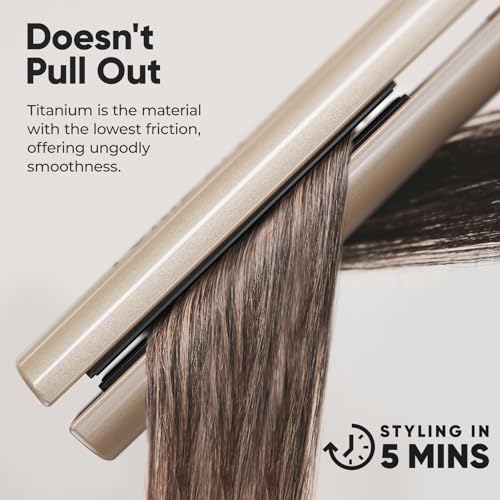 FURIDEN Nano Titanium Flat Iron - One Pass to Achieve a Silky, Shiny, Sleek Look | Add 85% of Shine | Eliminates 70% of Frizz