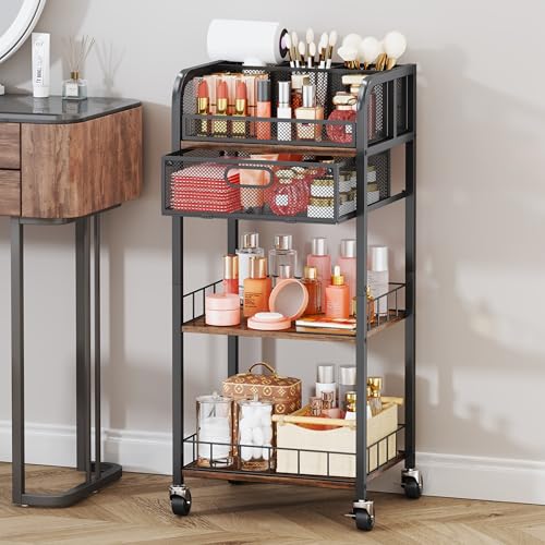 HapiRm 4-Tier Makeup Organizer Cart with Drawer & Dividers