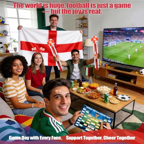 England 2026 World Cup Fan Supporter Set - Includes Flag Headband, Thunder Sticks, Wristband & More