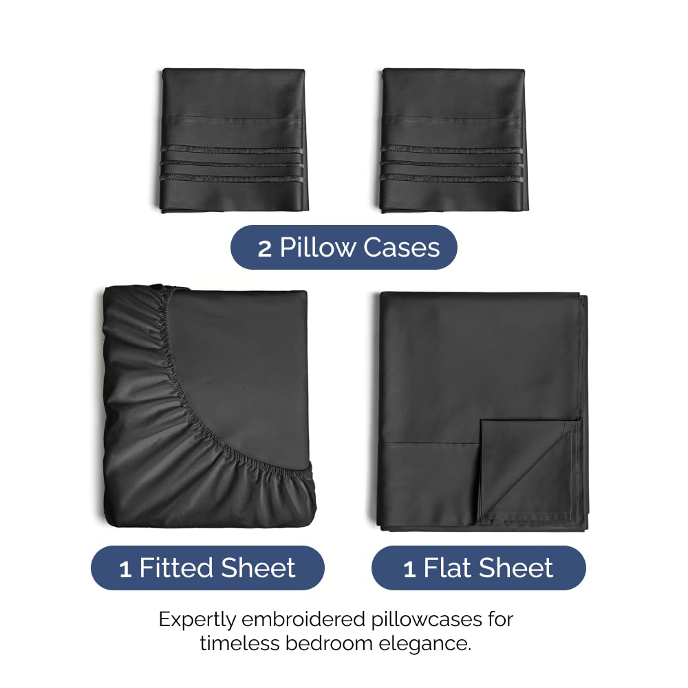 Twin 4 Piece Sheet Set - Breathable & Cooling Bed Sheets - Hotel Luxury Bed Sheets for Women, Men, Kids & Teens - Comfy Bedding w/ Deep Pockets & Easy Fit - Soft & Wrinkle Free - Twin Black Sheets