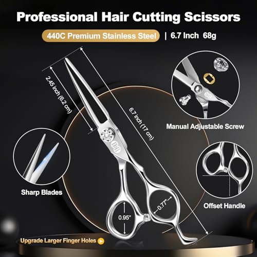 CIICII 6.7" Professional Hair Cutting Scissors Set, 440C Stainless Steel