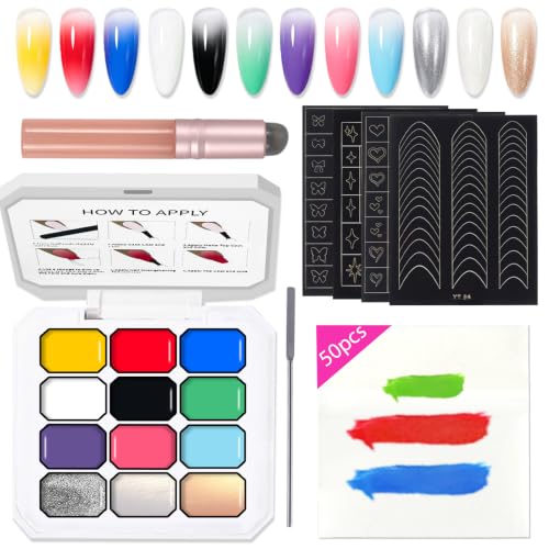 12 Color Gradient Pat Gel Polish Palette Kit with Silicone Applicator
