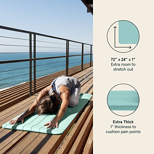 Retrospec Solana Yoga Mat 1" Thick w/Nylon Strap for Men & Women - Non Slip Exercise Mat for Home Yoga, Pilates, Stretching, Floor & Fitness Workouts - Blue Lagoon