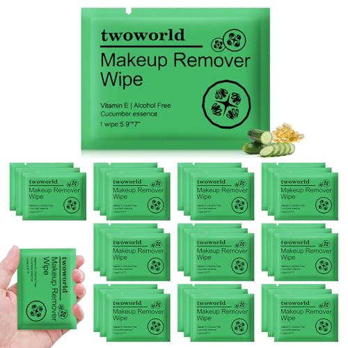 Travel Cucumber Scent Makeup Remover Wipes - Pack of 50 Individually Wrapped