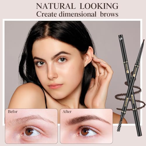 Dimsile 24 Pcs Brown Eyebrow Pencil Waterproof Eyebrow Pencil Bulk Retractable Micro Eyebrow Pencil with Brow Brush Shaping and Filling Brow Pencil Easy to Color for Women Eye Makeup Draw(Dark Brown)