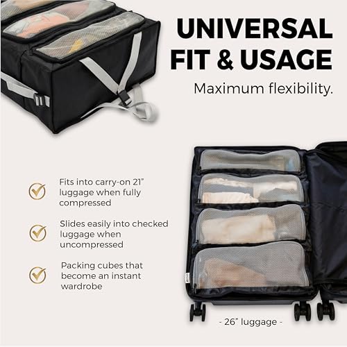 Hanging Suitcase Organizer with Compression - 4-Compartment Travel Closet