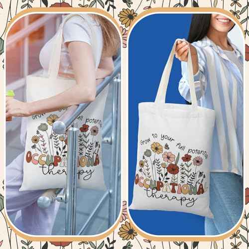 2 Pcs Christmas Occupational Therapy Gifts Boho Style OT Tote Bag with Makeup Bag Occupational Therapist Appreciation Gift Thank You Christmas Birthday Present for Women OT