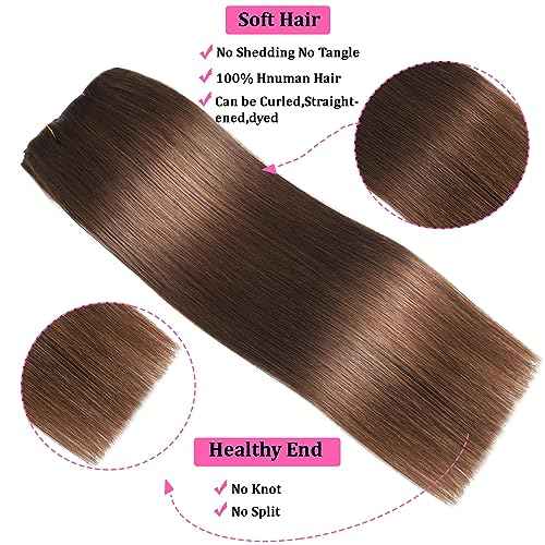 Chocolate Brown Clip in Hair Extensions Real Human Hair Clip ins Remy Human Hair Clip in Extensions Invisible Natural Straight Seamless Clip on Hair Extensions 8pcs Double Weft 18 Inch 80g