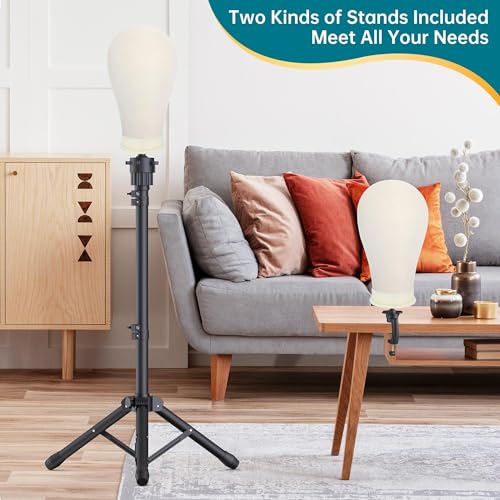Adjustable Wig Stand with 22" Canvas Head - Tripod Display