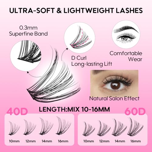 Azenlo 40D+60D DIY Lash Clusters Kit - 240pcs Wispy Extensions