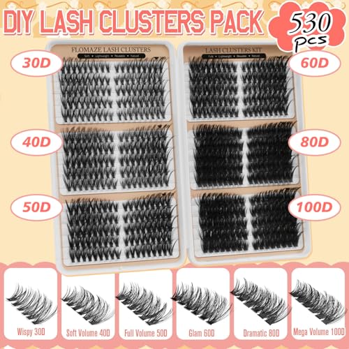 FLOMAZE 530 pcs Lash Cluster Kit - DIY Eyelash Extensions