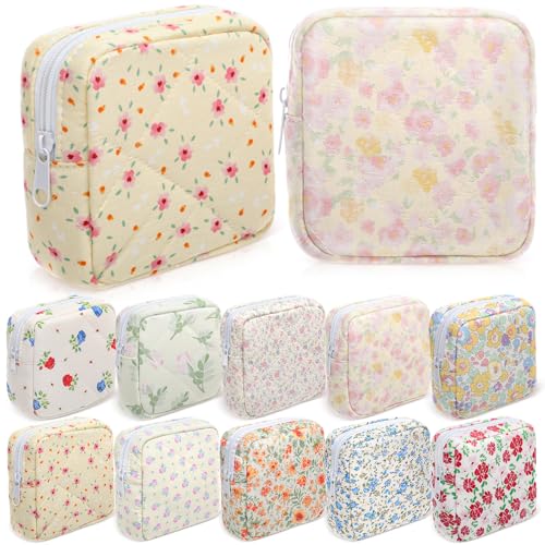 Paterr 10 Pcs Quilted Makeup Bag Bulk Cotton Floral Cosmetic Bag Women Girls Bridesmaid Gifts Cute Makeup Pouch Coquette Aesthetic Travel Toiletry Organizer(Floral Style,5.12 x 4.72 x 1.97 Inches)