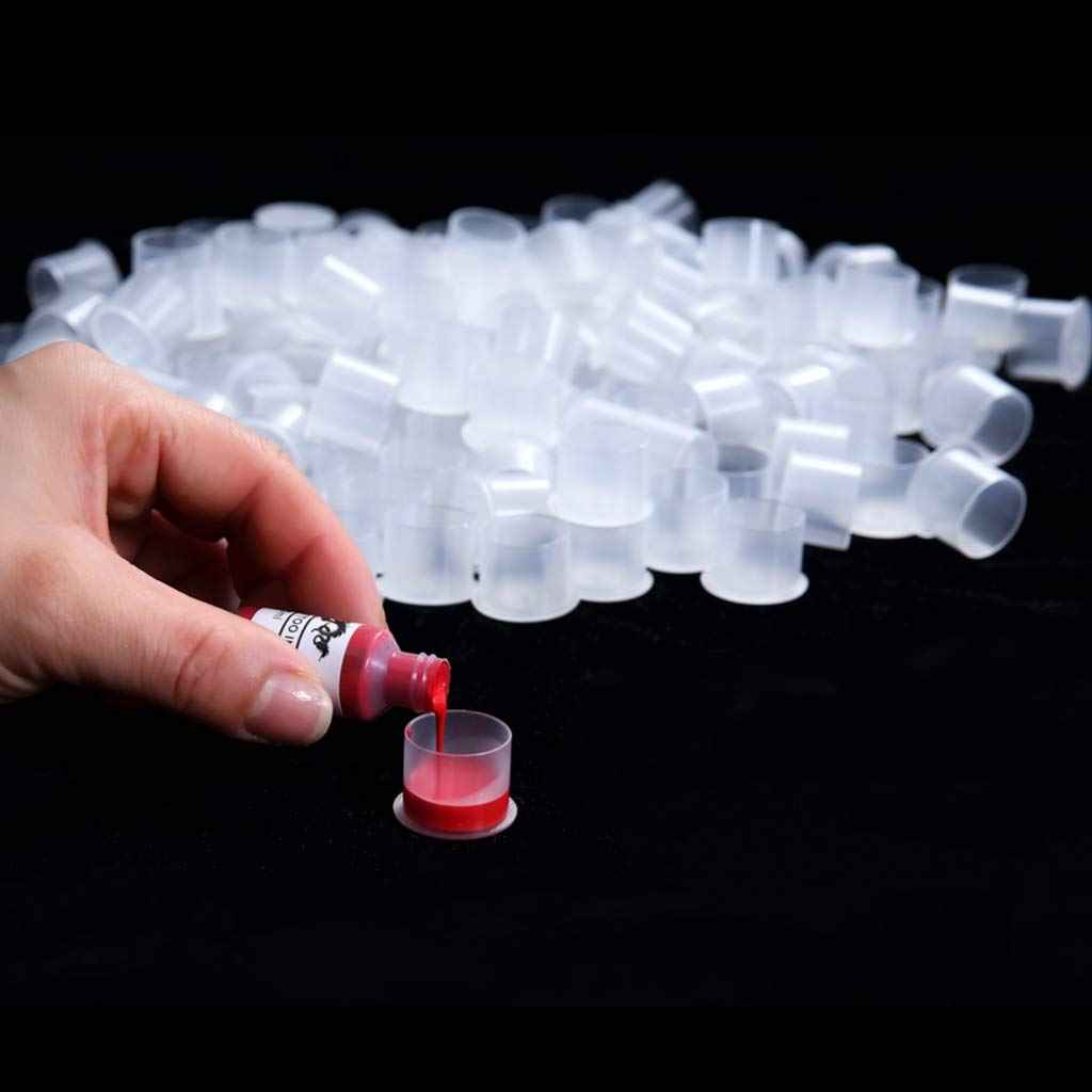 Tattoo Ink Caps Medium,1000pcs White Plastic Disposable Tatto Pigment Cups with Base,Makeup Tattooing Ink Cap Sizes 13mm Medium for Tattoo Pigment Kits Supplies (1000M)
