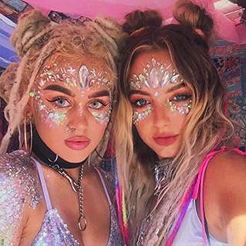 Ludress Crystal Face Stickers Glitter Acrylic Body Stickers Rhinestone Eyes Stickers Mermaid Body Jewels Rave Festival Face Stickers for Women and Girls