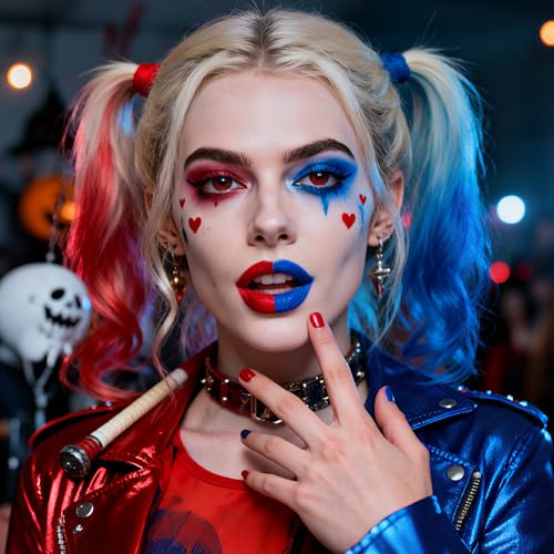 Harley Quinn Makeup Kit with Red Eyeliner Stamp & Face Paint