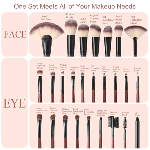 Makeup Brushes Set 26-Piece Makeup Brushes Premium Synthetic Foundation Powder Concealer Blush Eyeshadow Contour Professional Makeup Brush Set with 2 Brush Bags (Makeup brush set)