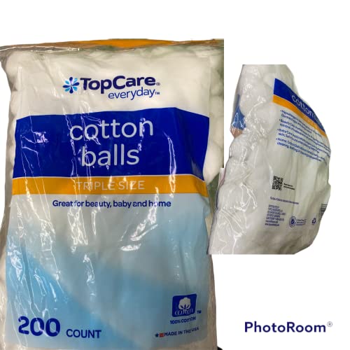 TopCare Triple Size Cotton Balls for Beauty & Personal Care - 200 Count