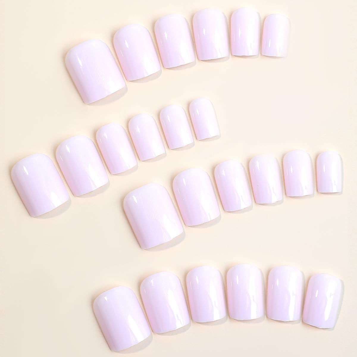 Light Purple Press on Nails Square Fake Nails Short Acrylic Glue on Nails Glossy Nude False Nails Solid Color Full Cover Artificial Stick on Nails for Women 24Pcs