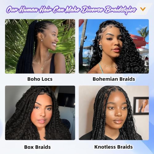 Deep Wave Human Braiding Hair for Boho Braids ? 10 Inch 120g 3 Bundles/Pack Natural Black, 100% Unprocessed 12A Brazilian Virgin Hair Bulk, No Weft, Wet & Wavy Curly Knotless Extensions