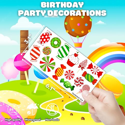 96 Candy Temporary Tattoos for Kids - Waterproof Stickers