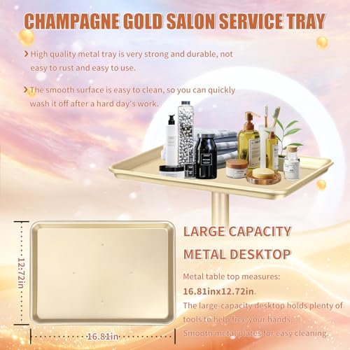 Adjustable Salon Rolling Tray on Wheels | Champagne Gold