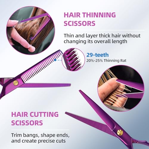 Professional Hair Cutting Scissors Set - 9 PCS with 6.5" Thinning & Straight Shears