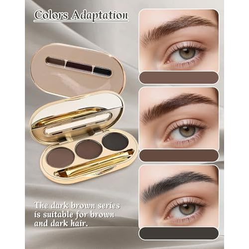 Waterproof Eyebrow Powder Kit - 3 Colors Long-Lasting Brow Powder Palette with Brush Razor & Stencil, Natural Tinting Powder for Women Sparse Brows | #03 Medium Brown, Dark Brown, Black