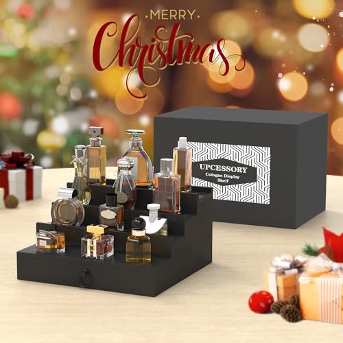 Cologne Organizer for Men 4-Tier Wood with Hidden Compartment