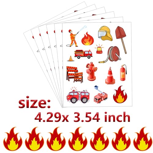 400 Fire Truck Tattoos Temporary Stickers,for Promote Fire Safety Firemen Birthday Gender Reveal Baby Shower Party Favors Supplies Decorations Favors Goodie Bag Stuffers Prize