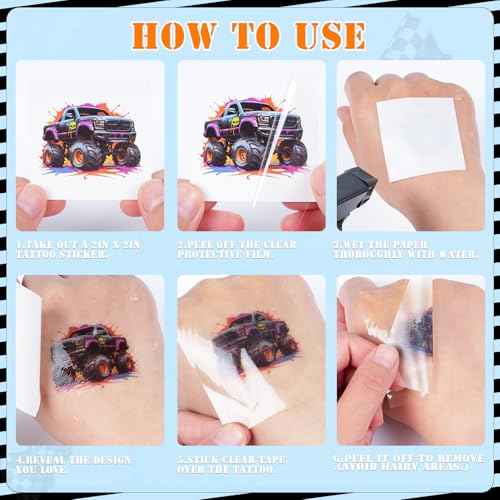 100 Pcs Monster Truck Temporary Tattoos for Kids, £¨2'' x 2''£©Individually Wrapped Tattoos, Car Themed Birthday Decorations, Party Favors Supplies