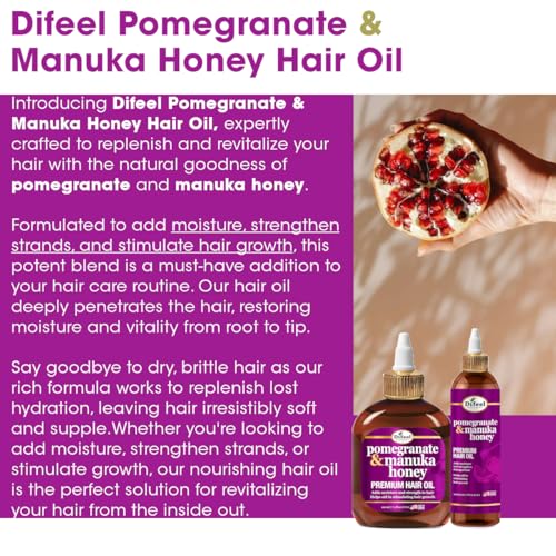 Difeel Pomegranate & Manuka Honey Premium Hair Oil 7.1 oz. - Growth Stimulating, Moisturizing & Strengthening Hair Oil for Dry, Damaged Hair
