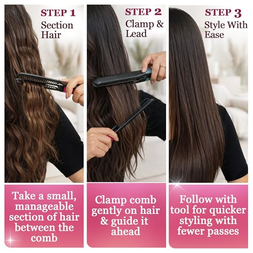 HerStyler Hair Straightening Comb for Flat Iron - Pink