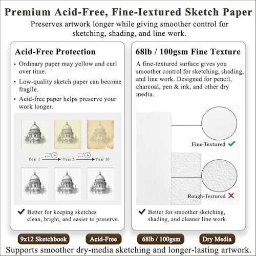 Fuxi 9x12 Sketchbook - Top Spiral Bound, 100 Sheets Acid-Free Paper