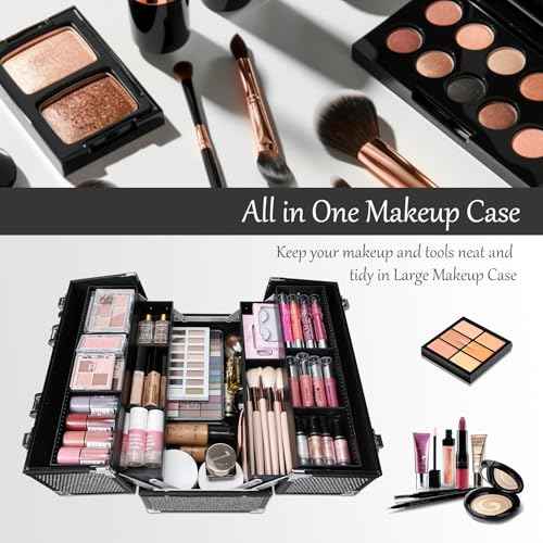 Stagiant 12.6 Inch Large Makeup Train Case, Professional 4 Trays Cosmetic Cases Makeup Storage Organizer Box Beauty Make Up Box with Lock&Adjustable Compartments for Nail, Accessories, Skincare, Black