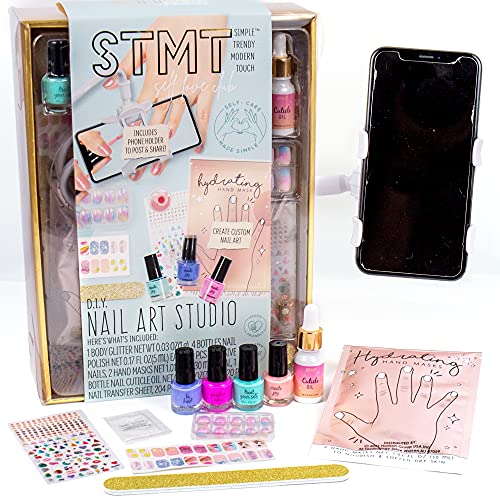 STMT Self-Love Club D.I.Y. Nail Art Studio by Horizon Group USA, 10+ Essentials for at-Home Manicure Including Nail Polishes, Soothing Hand Mask, Cuticle Oil, Phone Holder, Nail Stickers & More