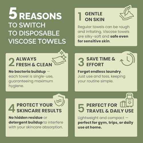 PLANTIFIQUE Disposable Face Towels XL 10"x12" - 100% Biodegradable Viscose Facial Towelettes for Women Skin Care - Face Cleaning Towel 50 Count