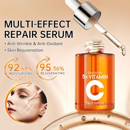 Vitamin C Skin Care Set - 4PCS Travel Skin Care Set With Facial Cleanser, Eye Cream, Serum & Face Cream - Korean Facial Skincare Set for Teen Girls and Women for Moisturizing, Anti-Aging, Anti-Wrinkle