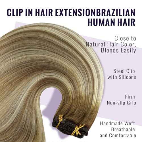 Fshine Clip in Hair Extensions Real Human Hair Dark Brown to Ash Brown Highlight Medium Blonde Clip Ins Double Weft #3/8/22 120g 22inch 7pcs Girl Boss Everyday Upgrade