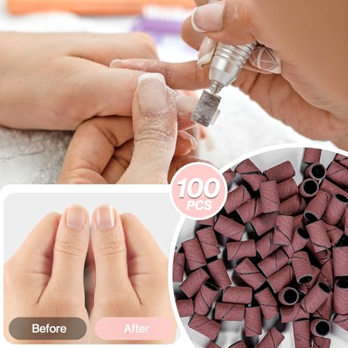 MelodySusie 100 Pcs 150 Grit Nail Drill Bits Sanding Bands