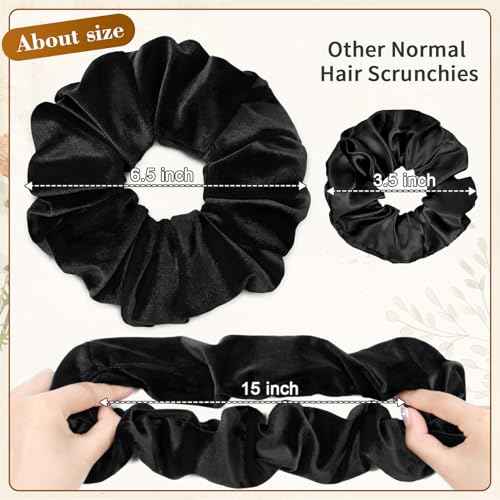 CEELGON Black Big Velvet Scrunchie 6.5 Inches Jumbo Scrunchies Hair Ties Oversized Ponytail Holder for Thick Curly Hair Extra Large Hair Accessories for Women (Black)