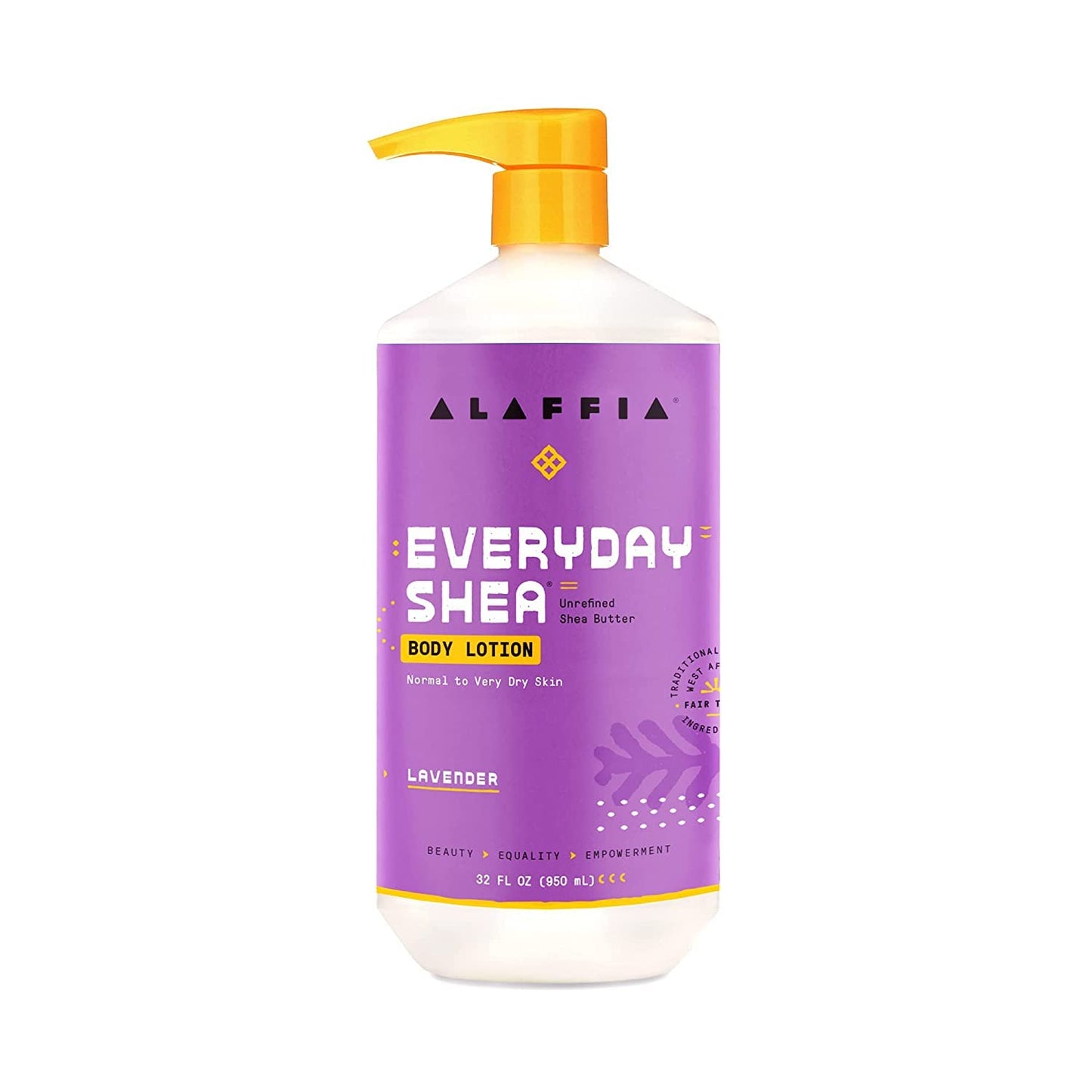 Alaffia Everyday Shea Body Lotion - Normal to Very Dry Skin, Moisturizing Support for Hydrated, Soft, and Supple Skin with Shea Butter and Lemongrass, Fair Trade, Lavender, 2 Pack - 32 Fl Oz Ea