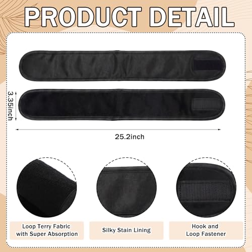 12 Pack Adjustable Spa Headbands for Face Washing & Makeup - Black
