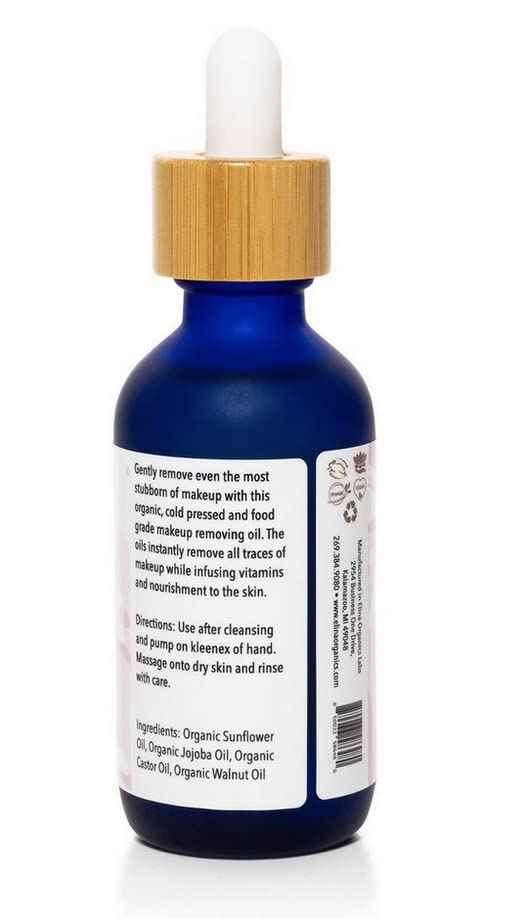 Elina Organics Makeup Removing & Cleansing Oil 2oz – Organic Cold-Pressed Formula with Sunflower, Jojoba, Castor & Walnut Oils – Gently Removes Waterproof Makeup